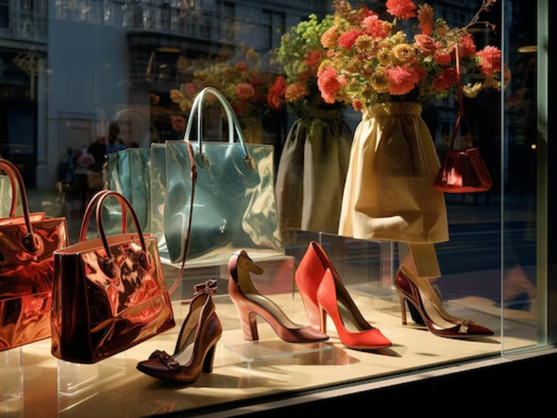 como arrumar vitrine de loja de calçados femininos