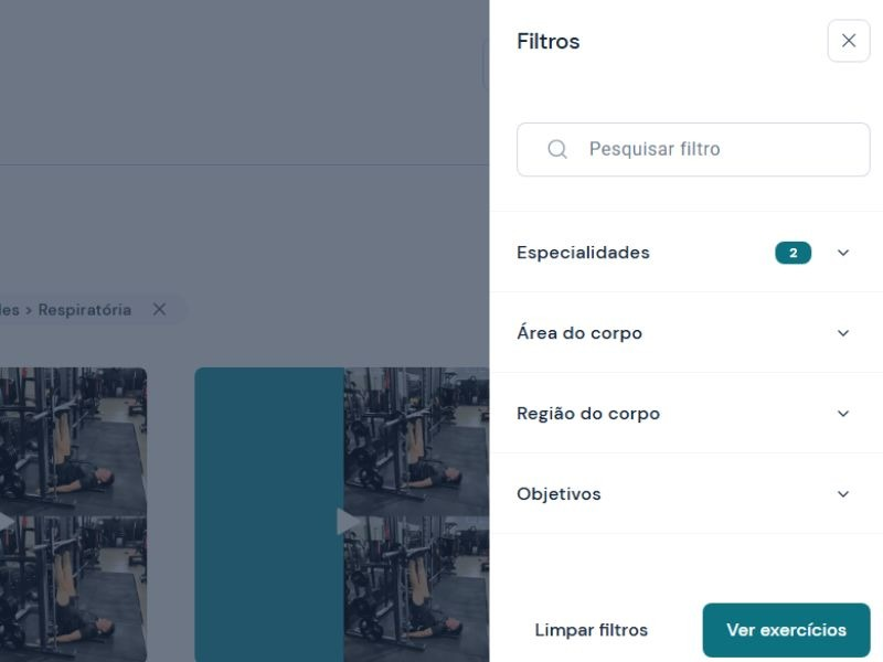 app para treino de academia filtros